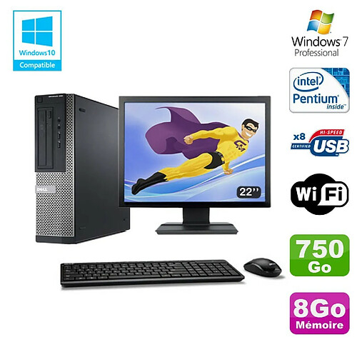 Lot PC DELL Optiplex 390 DT G630 2.7Ghz 8Go 750Go Graveur WIFI W7 Pro + Ecran 22 · Occasion