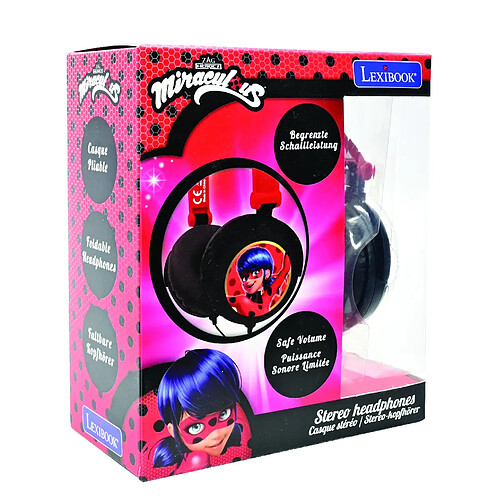 Lexibook Casque stéréo filaire pliable Miraculous avec limitation de volume d'écoute