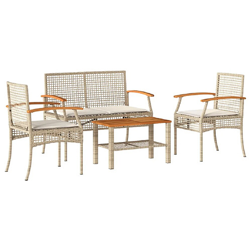 Maison Chic Salon de jardin avec coussins 4 pcs, Ensemble Tables et chaises de jardin,, Ensemble Tables et chaises de jardin, beige résine tressée -GKD597417