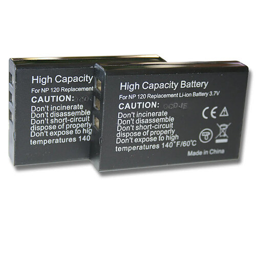 vhbw set 2 batteries 1600mAh (3.7V) appareil Praktika DVC 5.1 HD, DVC 5.6 FHD, DVC 5.5 HDMI, DVC 5.4 HDMI, DVC 5.4 FHD, DVC 10.4 HDMI comme NP-120.