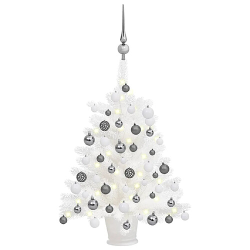 vidaXL Arbre de Noël artificiel pré-éclairé et boules blanc 65 cm