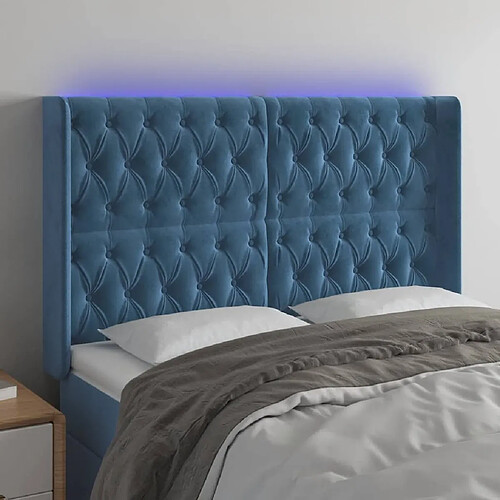 Maison Chic Tête de lit scandinave à LED,meuble de chambre Bleu foncé 147x16x118/128 cm Velours -MN21732