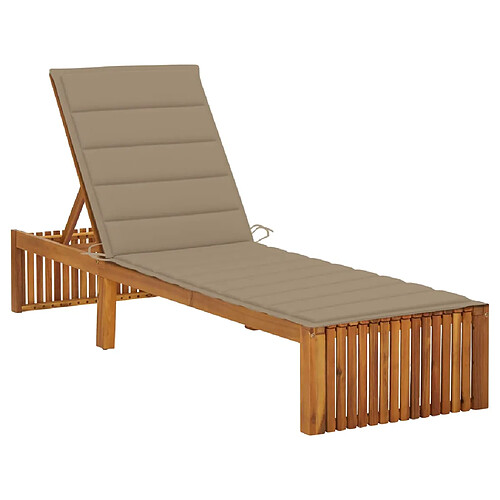 Helloshop26 Transat chaise longue bain de soleil lit de jardin terrasse meuble d'extérieur 200 cm avec coussin bois d'acacia solide 02_0012342