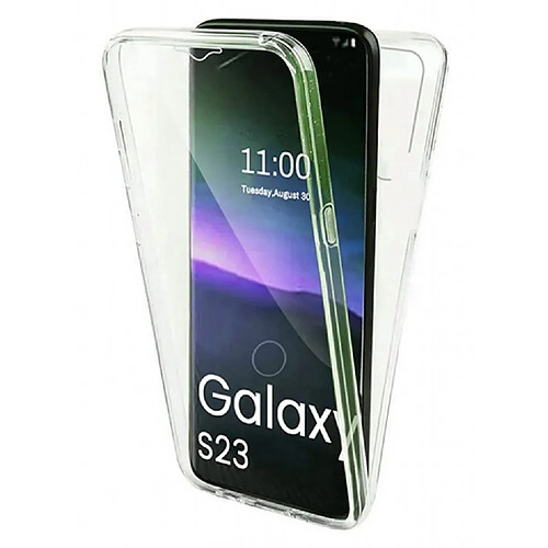 Htdmobiles Coque pour Samsung Galaxy S23 5G - housse etui silicone gel fine 360 integrale (avant et arriere) + film ecran - TRANSPARENT