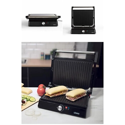 Livoo APPAREIL Grill Viande / Panini 2200W INOX Bac recuperateur de graisse anti-adhesive 2200W Haute qualité