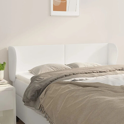 Maison Chic Tête de lit scandinave avec oreilles,meuble de chambre Blanc 147x23x78/88 cm Similicuir -MN22805