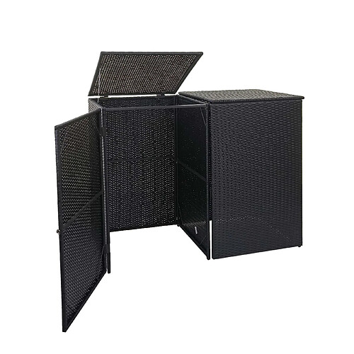 Decoshop26 Abri de poubelles extérieur conteneurs à ordures avec couvercle jusqu'à 2 bacs en polyrotin 2x120l noir 04_0001208