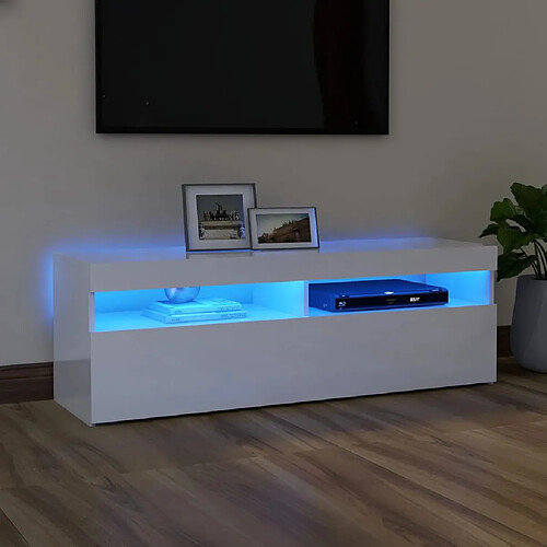 vidaXL Meuble TV avec lumières LED blanc brillant 120x35x40 cm