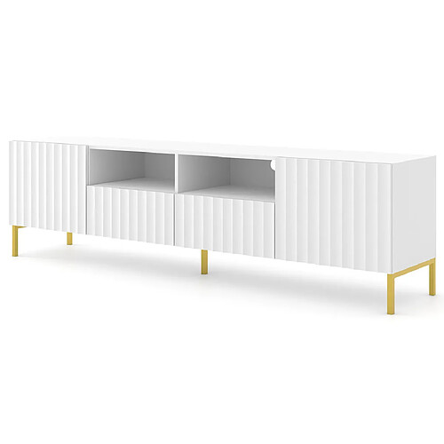 Bestmobilier Lara - meuble tv - pieds dorés - 2 tiroirs - 200 cm