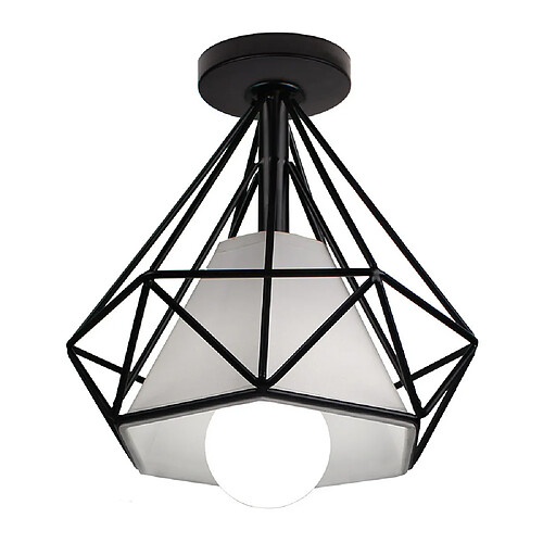 Stoex Retro Plafonnier Industrielle Cage en forme Diamant 20cm en Métal Fer Lustre Suspension Luminaire pour Salon Chambre Cuisine,Noir