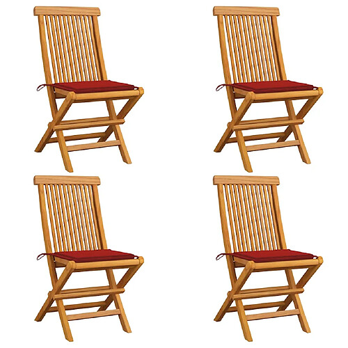 vidaXL Chaises de jardin pliables avec coussins - Lot de 4 - Rouge