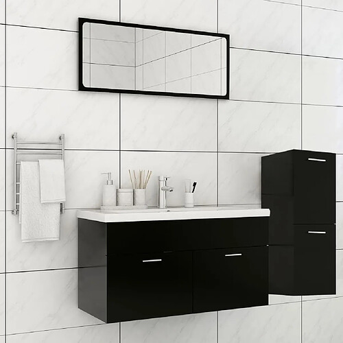 vidaXL Ensemble de meubles de salle de bain Noir Aggloméré