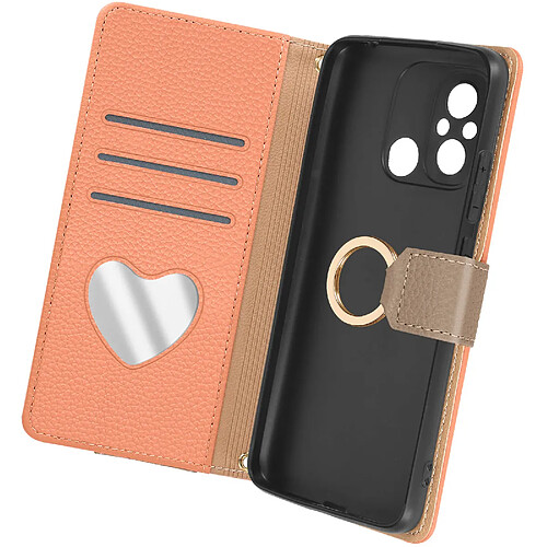 Avizar Étui Bandoulière pour Xiaomi Redmi 12C Portefeuille Pochette Zippée Abricot Crush