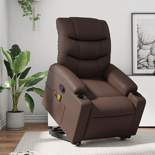 vidaXL Fauteuil inclinable de massage Marron Similicuir