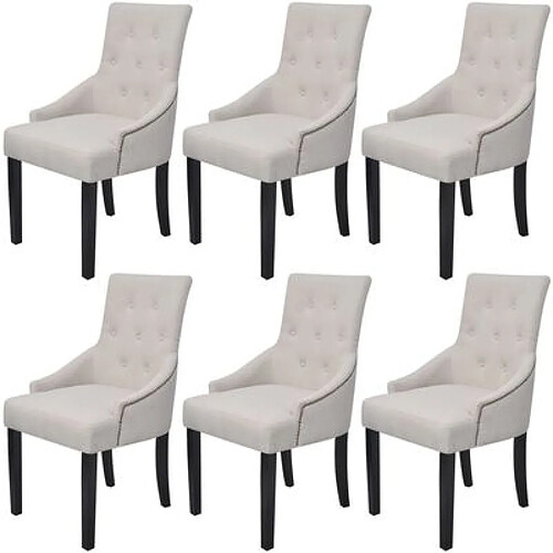 Decoshop26 Lot de 6 chaises de salle à manger cuisine design luxueux et charmant en tissu gris crème CDS022430