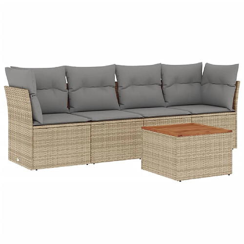 Maison Chic Ensemble à manger d'extérieur 5 pcs avec coussins,Salon de jardin,Mobilier de jardin mélange beige résine tressée -GKD541895