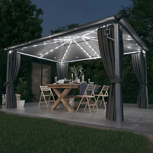 Maison Chic Tonnelle | Pergola avec rideau et lumières LED 4x3 m Anthracite Aluminium -GKD43054