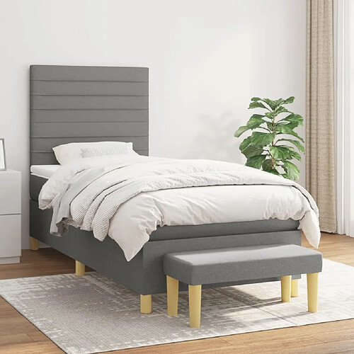 Maison Chic Lit Adulte - Lit simple Lit à sommier tapissier avec matelas moelleux - Meuble de Chambre - Gris foncé 100x200cm Tissu -MN60422