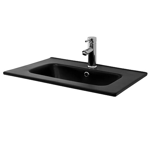 ML DESIGN MODERN LIVING Lavabo éncastre en céramique noir mat vasque á poser rectangulaire 610x165x460mm