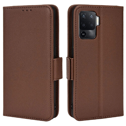 Etui en PU texture litchi avec support, marron pour votre Oppo A94 4G/F19 Pro 4G/Reno5 F 4G/Reno5 Lite