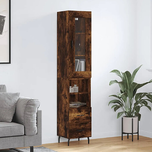 vidaXL Buffet haut Chêne fumé 34,5x34x180 cm Bois d'ingénierie