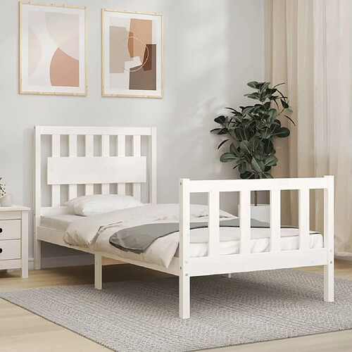 Maison Chic Lit adulte - Cadre Structure de lit avec tête de lit Contemporain blanc 90x200 cm bois massif -MN76450