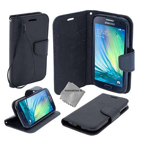 Htdmobiles Housse etui portefeuille pour Samsung Galaxy A5 (version 2016) + verre trempe - NOIR / NOIR