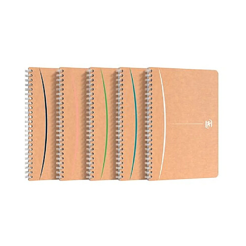 Cahier recyclé spirale Oxford Touareg A5 14,8 x 21 cm petits carreaux 180 pages - Lot de 5