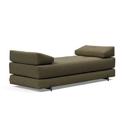 Inside 75 Méridienne design SIGMUND INDU Vivus, Dusty Olive convertible lit 160*200 cm pieds Acier noir