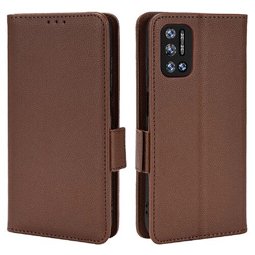 Etui en PU texture litchi, double fermeture magnétique avec support, marron pour votre Doogee N40 Pro