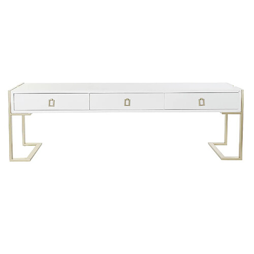 Pegane Table basse en bois et métal coloris blanc / doré - longueur 150 x profondeur 36 x hauteur 48 cm