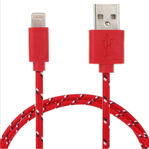 Shot Cable Tresse 1m Lightning pour IPHONE SE 2020 Chargeur USB APPLE Lacet Fil Nylon (ROUGE)