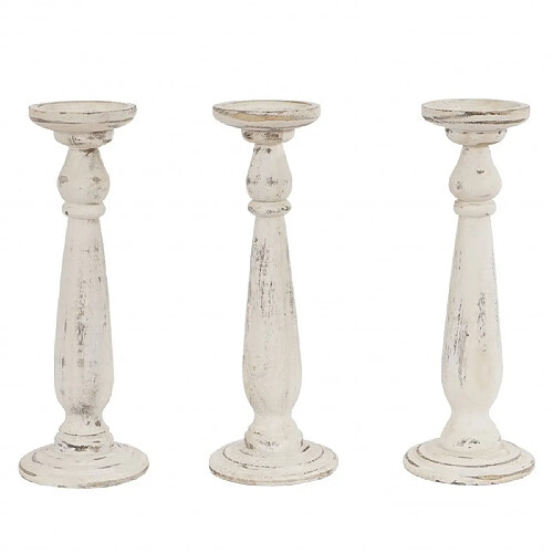 Decoshop26 Set de 3 bougeoirs chandelier en bois hauteur 35 cm blanc vintage DEC04053