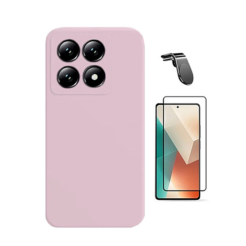 Kit De Film En Verre Trempé À Coque Complète 5D + Couvercle En Silicone Liquide + Support Magnétique L Phonecare Pour Xiaomi 14T - Rose