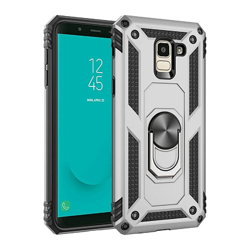 Wewoo Coque Étui de protection en TPU + antichoc Sergeant Armour pour Galaxy J6 (2018), avec support rotation 360 degrés (argent)