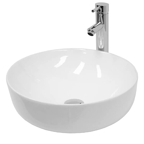 Ecd Germany Lavabo salle de bain céramique blanc avec garniture de vidange Ø 400x400x135 mm