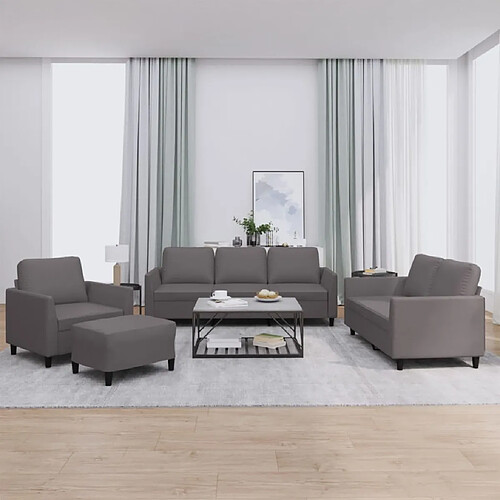 vidaXL Ensemble de canapés 4 pcs avec coussins Gris Similicuir