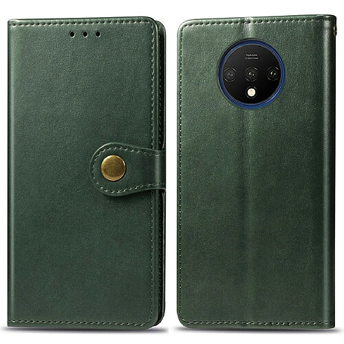 Wewoo Housse Coque Pour One Plus 7T Étui en cuir de couleur unie rétro avec boucle de protection téléphone portable cadre photo et fente carte et fonction de support et porte-monnaie Vert