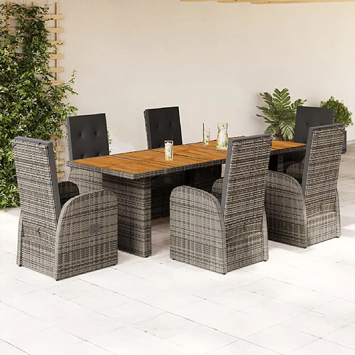 vidaXL Ensemble à manger de jardin et coussins 7 pcs gris rotin