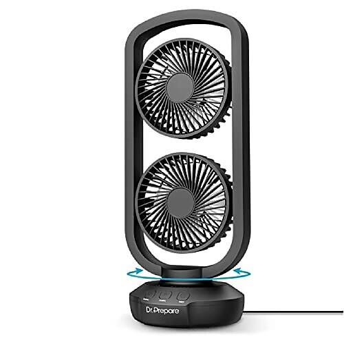 Ventilateur de Tour Oscillante Dr. Prepare, Ventilateur de Table de Bureau Portable de 15 pouces avec Inclinaison de 270, Oscillation de 105, 3 Vitesses et 3 Minuteries d'arrêt Automatique, Petite Tour USB