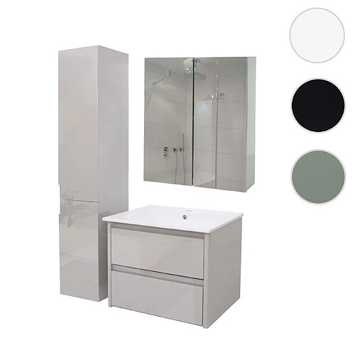 Mendler Ensemble pour salle de bain HWC-B19b, lavabo armoire de toilette armoire murale, haute brillance MVG-certifié ~ blanc