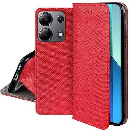 Htdmobiles Housse etui portefeuille avec coque interieure en silicone pour Xiaomi Redmi Note 13 4G + verre trempe - ROUGE MAGNET