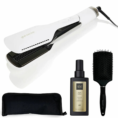 GHD - Lisseur Séchant Duet Style Blanc avec huile, trousse de rangement et brosse