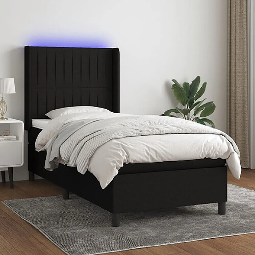 vidaXL Sommier à lattes de lit matelas et LED Noir 90x190 cm Tissu