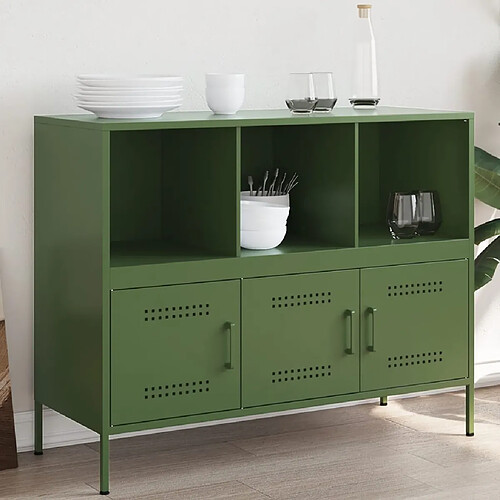 vidaXL Buffet vert olive 100,5x39x79 cm acier