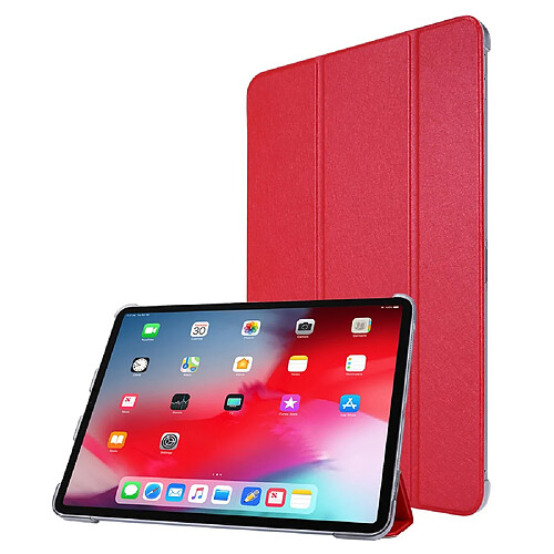 Etui en PU Texture de soie avec support tri-pliure rouge pour votre Apple iPad Pro 12.9 pouces (2021)