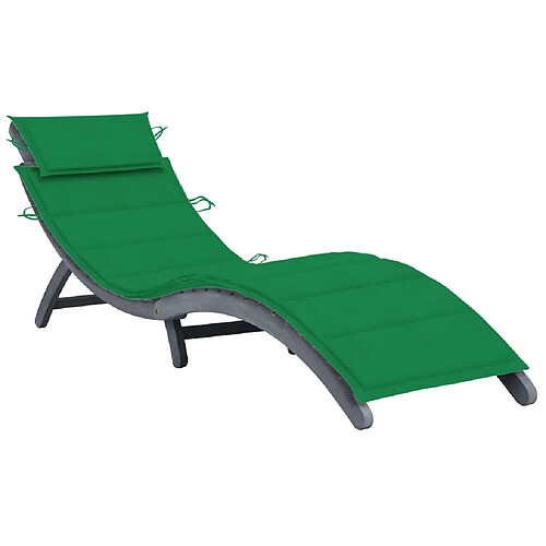 Helloshop26 Transat chaise longue bain de soleil lit de jardin terrasse meuble d'extérieur 190 cm avec coussin bois d'acacia solide gris 02_0012471