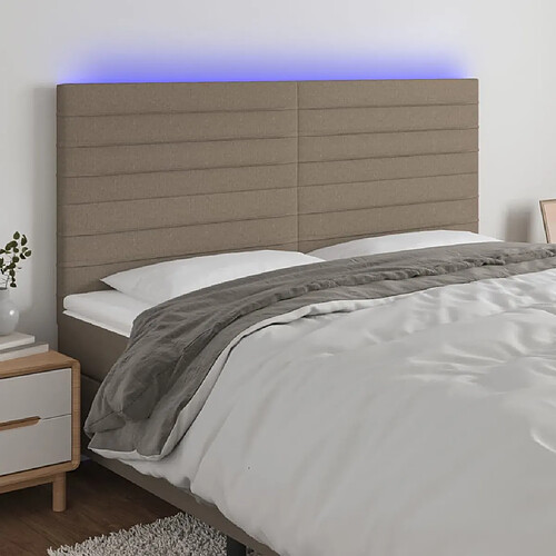 vidaXL Tête de lit à LED Taupe 200x5x118/128 cm Tissu