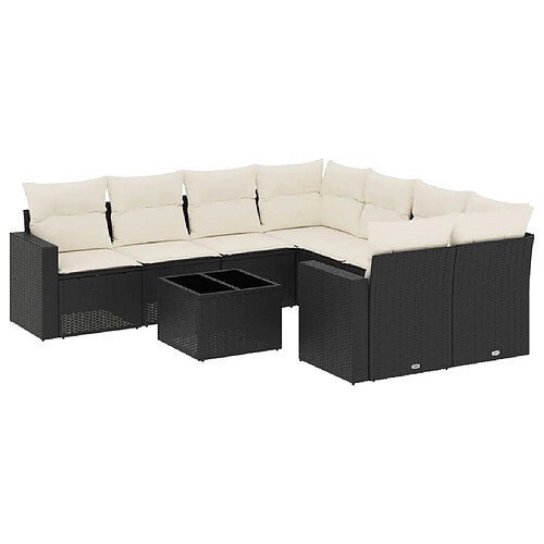 Maison Chic Salon de jardin 9 pcs avec coussins | Ensemble de Table et chaises | Mobilier d'Extérieur noir résine tressée -GKD64401