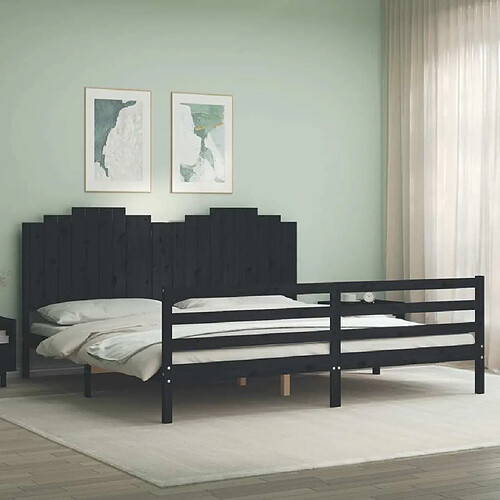 Maison Chic Lit adulte - Cadre Structure de lit avec tête de lit Contemporain noir 200x200 cm bois massif -MN79769